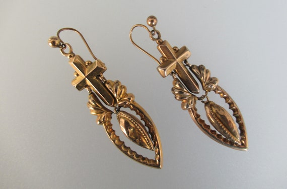 Antique 9ct Gold Earrings Victorian Mourning Jewe… - image 4