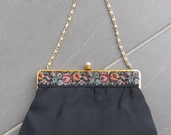 Vintage Petit Point handtas avondtasje parelsluiting ongebruikte perfecte staat