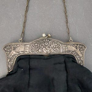 Antike SILBER Handtasche gemarkt 800er Silber Rahmen Engel Putto 1890er Jahre Germany