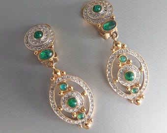 Vintage Cascio Italiaanse hangende oorbellen met smaragdgroene strass-steentjes