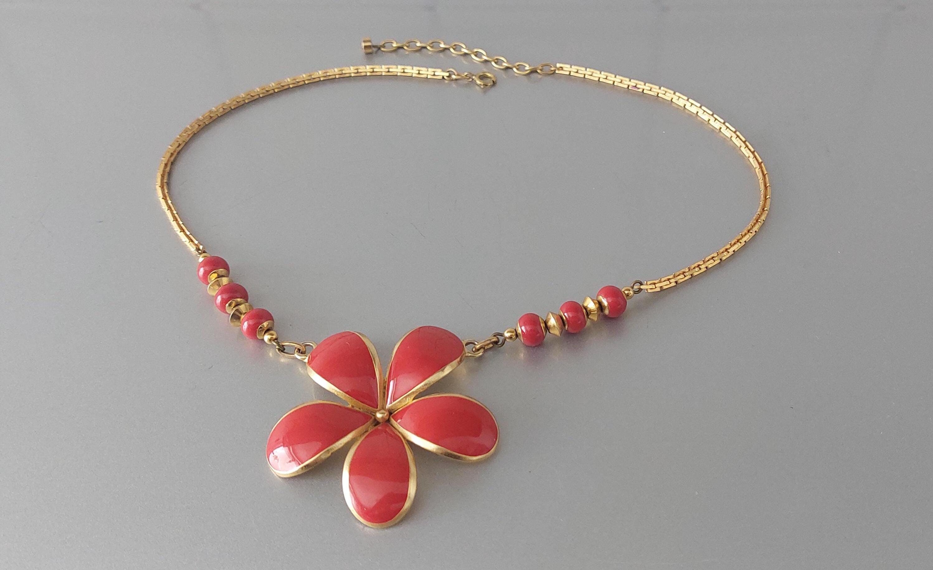 Vintage BALENCIAGA Paris Red Enamel Flower Necklace, 1970s - Etsy