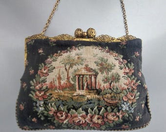 Vintage Tapestry Handbag Evening Bag Petit Point Purse 1930s Gift