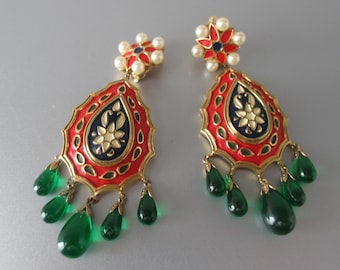 Vintage JOMAZ Earrings Jewels of India Fabulous Drop Dangle Earrings Moghul Jewels huge 8 cm Schreiner Style