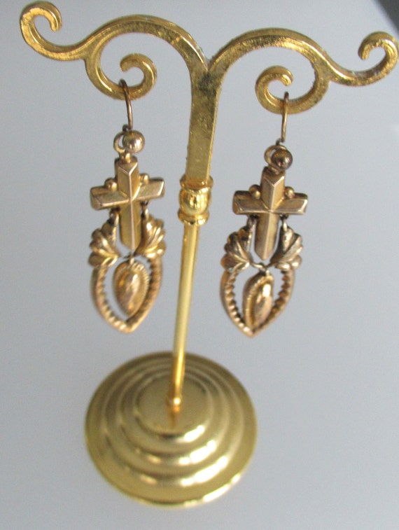 Antique 9ct Gold Earrings Victorian Mourning Jewe… - image 2