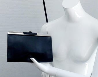 Art Deco leren clutch met chromen frame, modernistisch Bauhaus uit de jaren 1920, Duitsland, cadeau