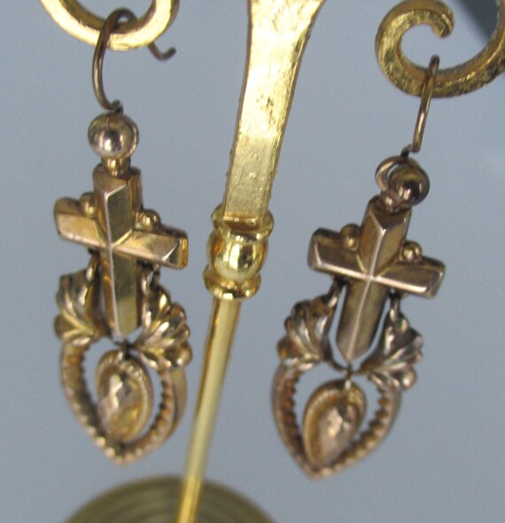 Antique 9ct Gold Earrings Victorian Mourning Jewe… - image 3