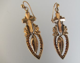 Brincos antigos em forma de cruz em ouro 9 quilates, joias de luto da era vitoriana