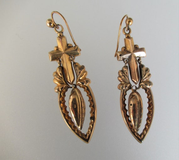Antique 9ct Gold Earrings Victorian Mourning Jewe… - image 1