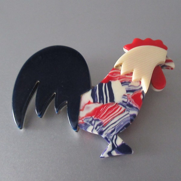 Vintage LEA STEIN PARIS Brooch Rooster French Tricolore 6 cm x 5 cm Gift