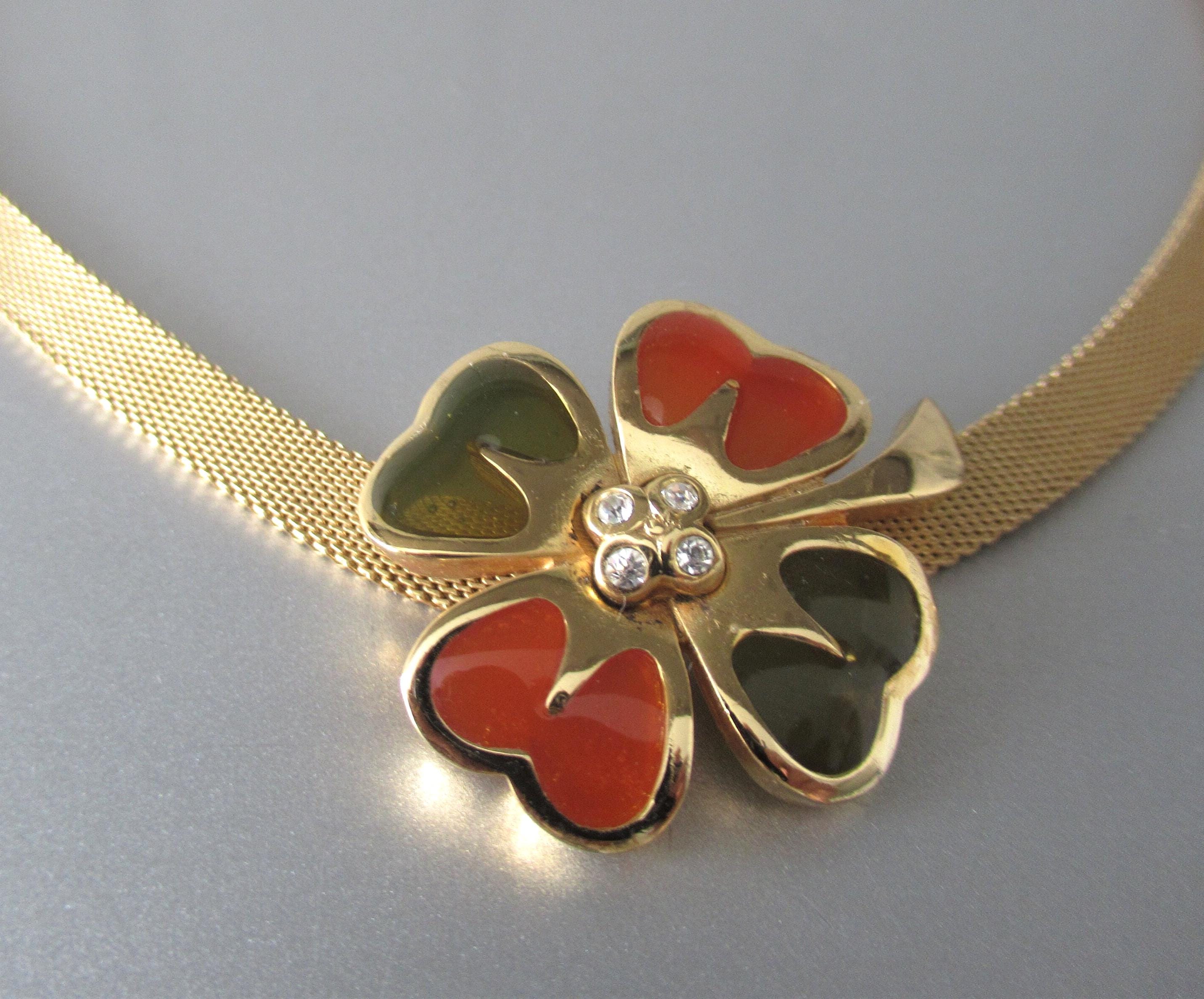 Vijtage DIOR Signed Chr Dior Necklace Translucide Enamel Glass