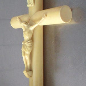 Celluloid Bakelite CROSS wall hanging Holy Water Font Jesus 25 cm high or 10&quot; France Religious Home Decor Gift