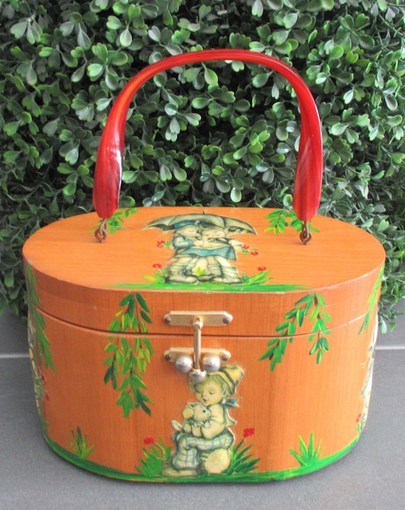 Vintage Decoupage Box Bag: Billie Ross Palm Beaches ,Hummel Goebel Children, Gift