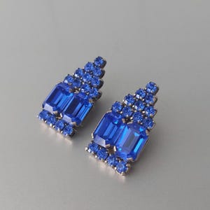 Vintage 1930s Earrings sparkling cobalt blue Glass Paste Rhinestones Art Deco Style Gift
