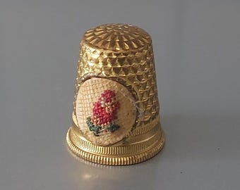 Vintage vingerhoedje met petit point-borduurwerk uit de jaren 1950, Duitsland, cadeau