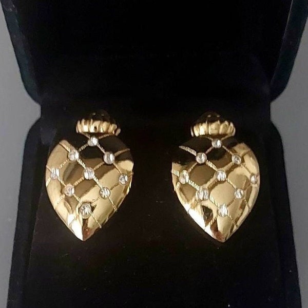 Vintage Ohrringe Christian Dior signiert GROSSE Germany goldfarben Metall vergoldet & Straß 3 x 2 cm Geschenk