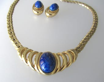 Conjunto de joias vintage Christian Diorby Grosse, colar e brincos, lápis-lazúli.