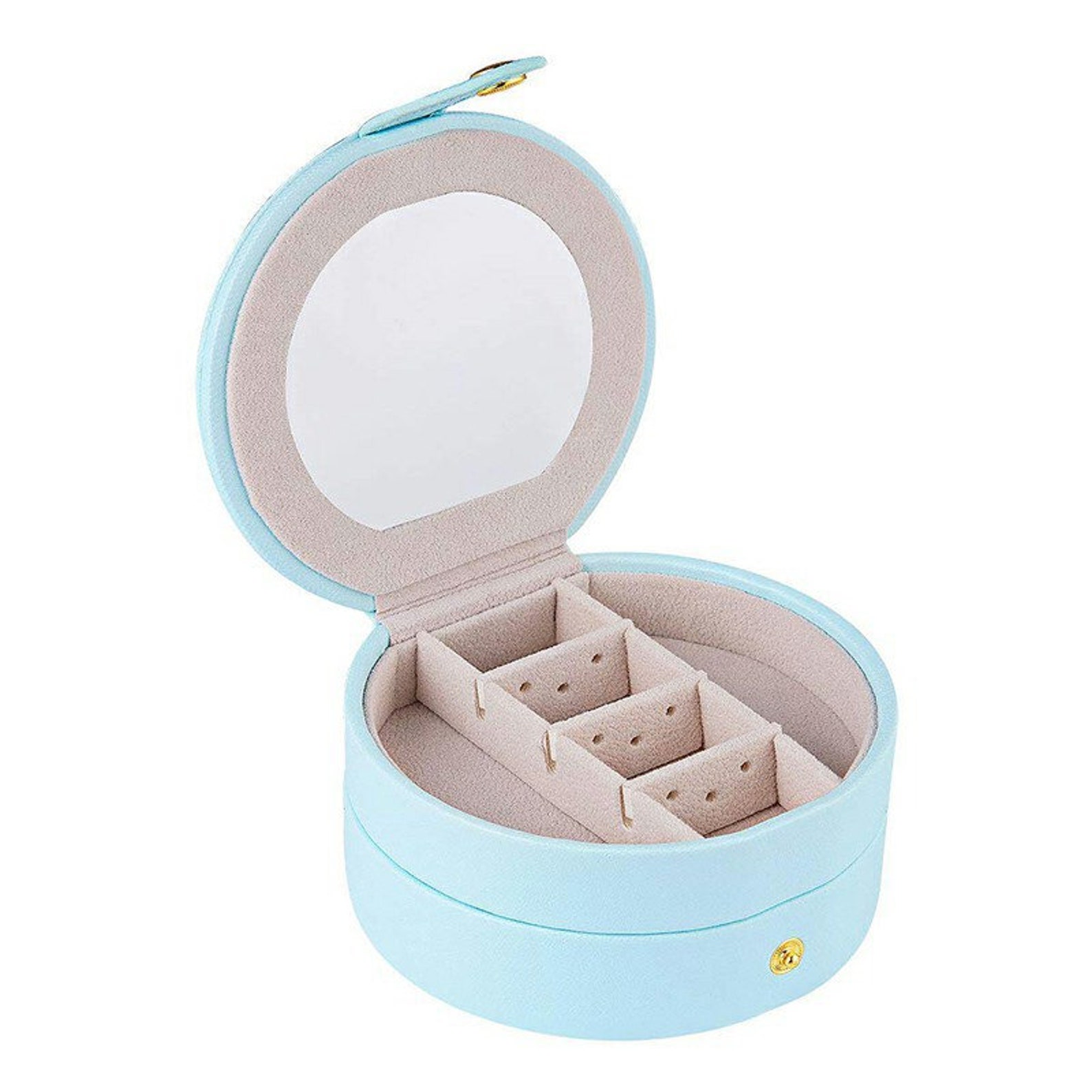 Round Jewelry Boxes Portable PU Leather Case 2 Layers Storage Etsy