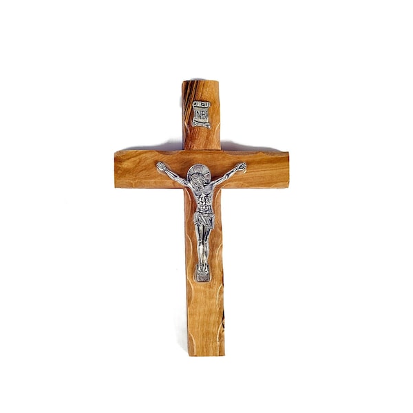 Catholic crucifix made from real olive wood. Handmade in Jerusalem. 12x8cm