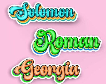 Personalized Retro Name Stickers: Waterproof Vinyl Decals Birthday Party Wedding School Supplies Daycare Labels