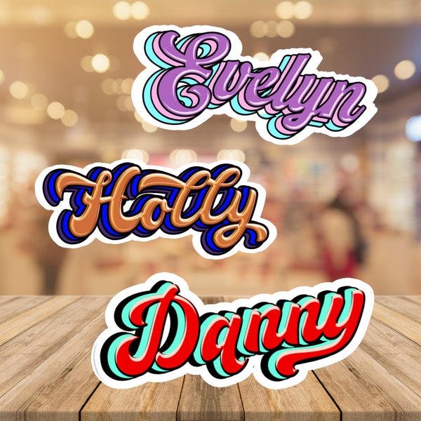 Personalized Retro Name Decals Waterproof Stickers for Laptop or Water Bottle back to school