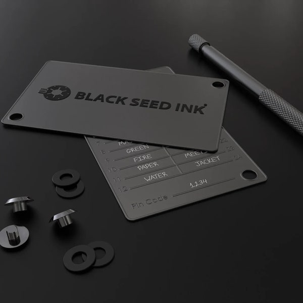 Black Seed Ink | Cryptocurrency Steel Seed Wallet Storage | Bitcoin & Crypto Steel Seed Backup Tool | Metal Bitcoin Seed Storage