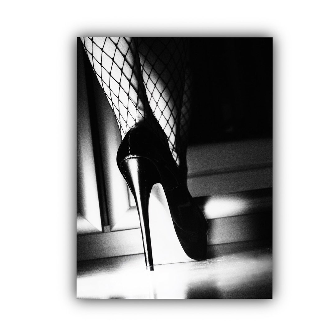 Photography Of Womans Legs With Stockings And High Heels Side View Black  And White High-Res Stock Photo - Getty Images