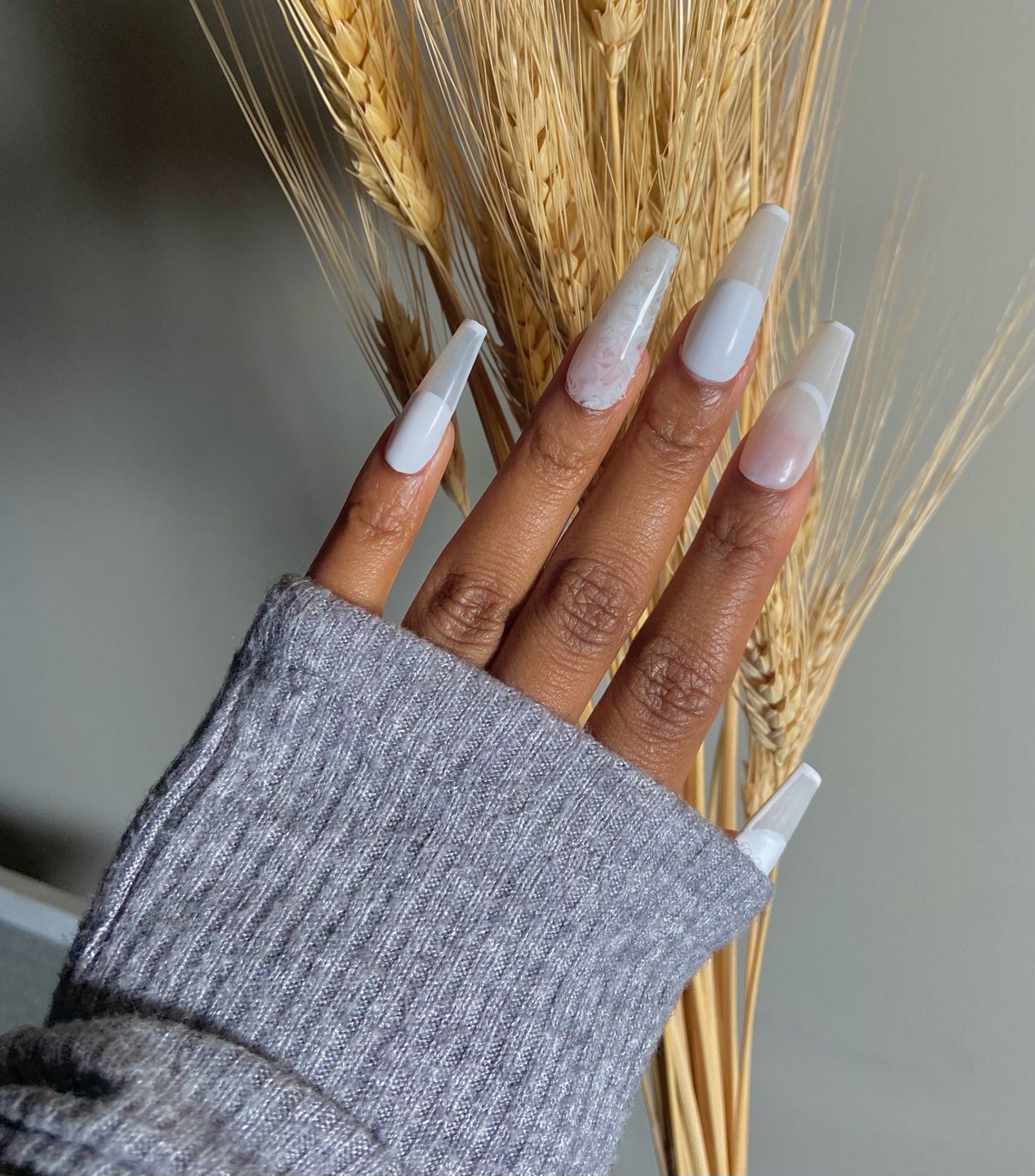 Long Coffin Press on Nails White French Press on Nails French Press Ons