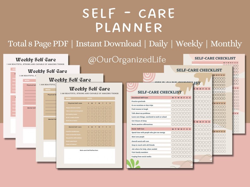 Self Care Planner, Self Care Checklist, Journal, Tracker, Printable ...