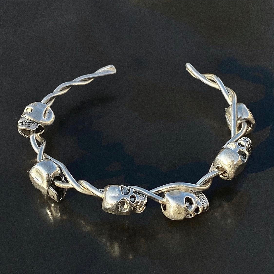 Silver Skulls Bracelet Adjustable Bracelet Silver Bracelet Etsy