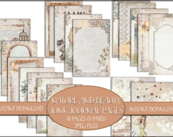 Junk Journal Pages, Natuur en Schoonheid, Vintage Ephemera, Collage Sheets, Digitale Download, Printable Paper, Journal Pages, Shabby Chic
