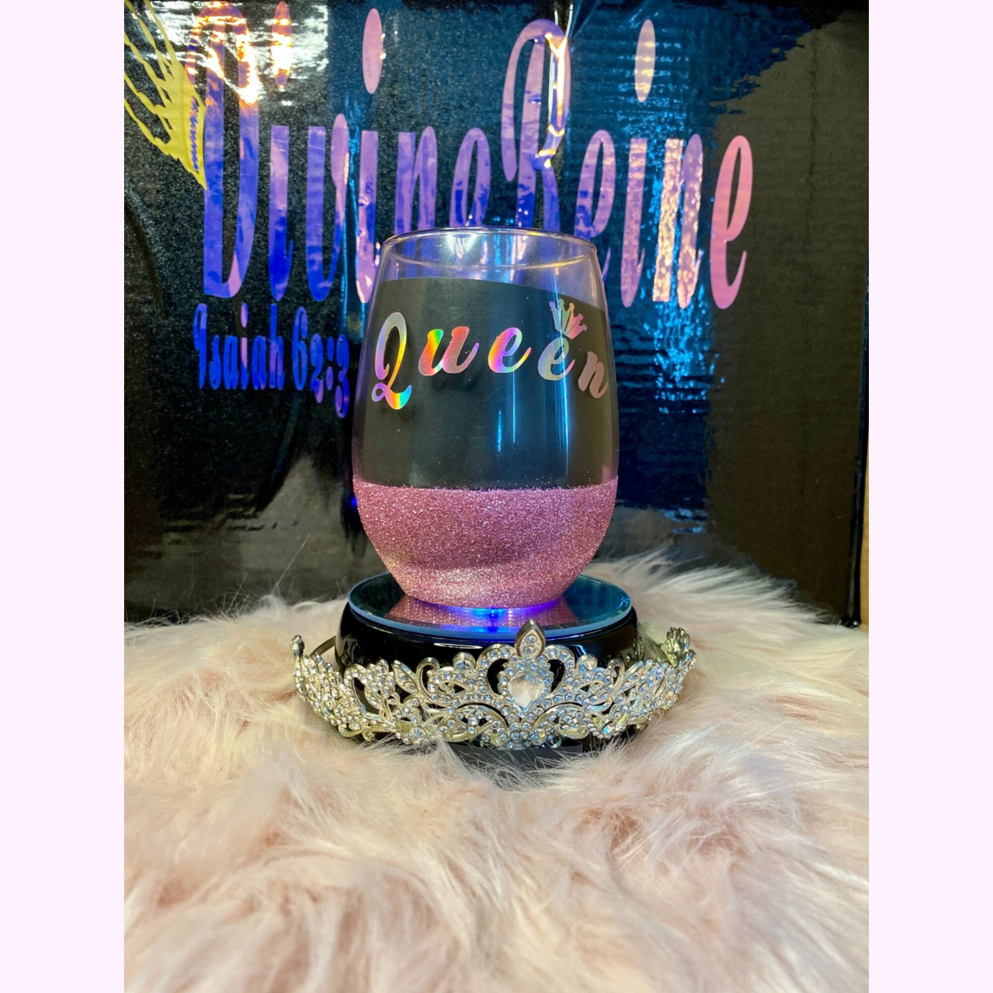Personalized Queen Glitter Wine Glass Glitter Wine Glass Etsy