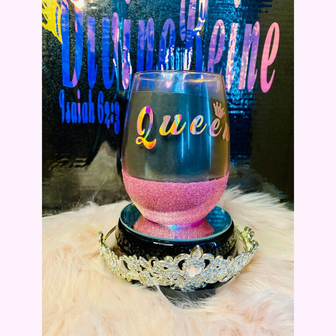 Personalized Queen Glitter Wine Glass Glitter Wine Glass | Etsy