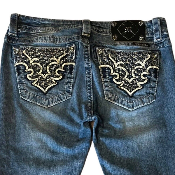 Miss Me Bootcut Jeans Size 28 x 33 MP5895B Mid Rise Western Y2K Denim Bling
