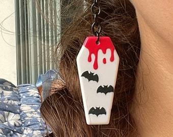 Coffin Dangle Earrings | Bat Earrings | Halloween Earrings Dangle | Spooky Earrings Dangle