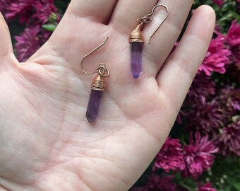 Stunning Amethyst Pointe Earrings | Cooper & Amethyst Crystal Earrings | Boho Style Crystal Earrings | Purple Earrings