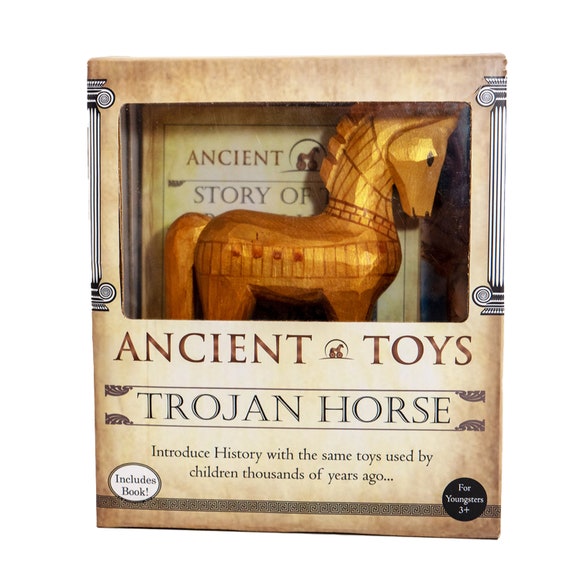 Ancient Toys - Wooden Trojan Horse Pull Toy With Hardcover Book