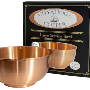 Cuyahoga Copper – Large 8 inch Pure Copper Bowl - Flat Bottom Bowl perfect for the Kitchen, Dinnerware & Decorative uses.