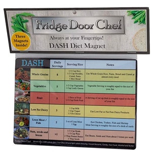 DASH DIET Refrigerator Cooking Magnet Set of 3 Reference guides for Healthy Heart meals. The top diet for heart health. High Quality magnets