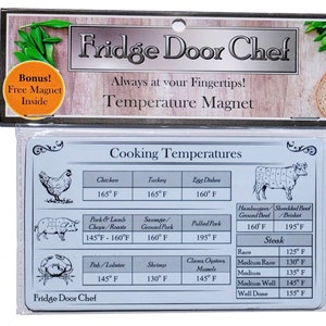 Fridge Door Chef Internal Cooking Temperature Refrigerator Magnet plus bonus magnet.