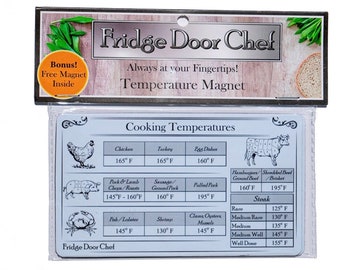 Fridge Door Chef Internal Cooking Temperature Refrigerator Magnet plus bonus magnet.