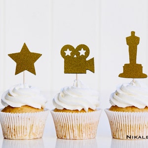 Hollywood movie cake toppers, Hollywood movie party decorations, Hollywood oscar food picks,  Oscar movie Party, hollywood Cupcake toppers