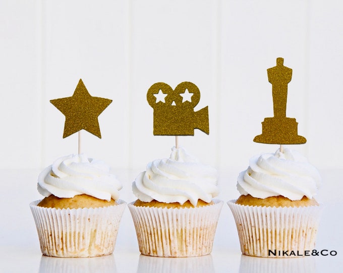Edible Oscar Statues, Fondant Cupcake Toppers, Movie Party Theme ...