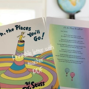Carta imprimible para el maestro para acompañar el libro "Oh the Places You'll Go", instrucciones para el maestro sobre los lugares a los que irás, carta digital, PDF