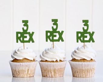 3 Rex cupcake cake toppers, 3Rex cake topper, 3 rex birthday party, 3 Rex decorations, 3 Rex birthday decor, dinosaur birthday topper, dino