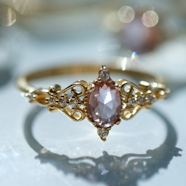 Bague de fiançailles couronne plaquée or rose Zultanite avec cristaux / bague de promesse en argent plaqué or rose pour femmes / cadeau de la Saint-Valentin pour elle