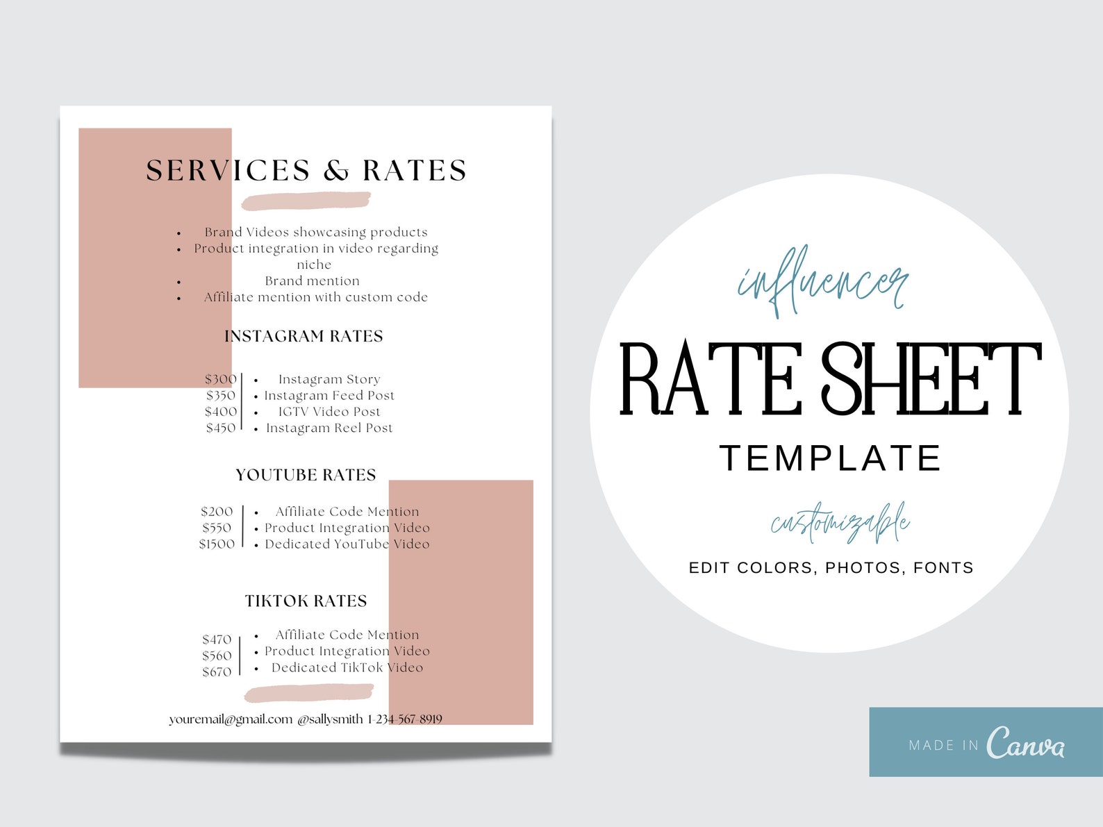 Rate Sheet Media Kit Rate Sheet Canva Template Rate Card - Etsy