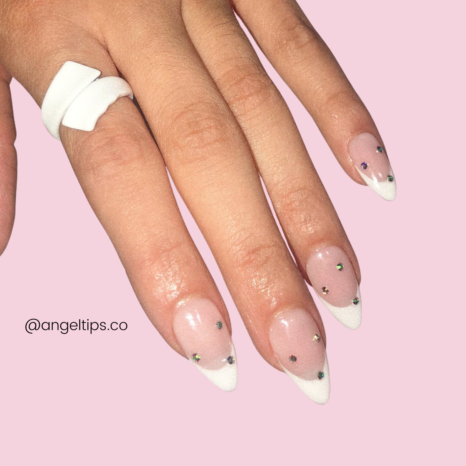 FRENCH TIP CRYSTALS Press on Nails Luxury Durable Etsy