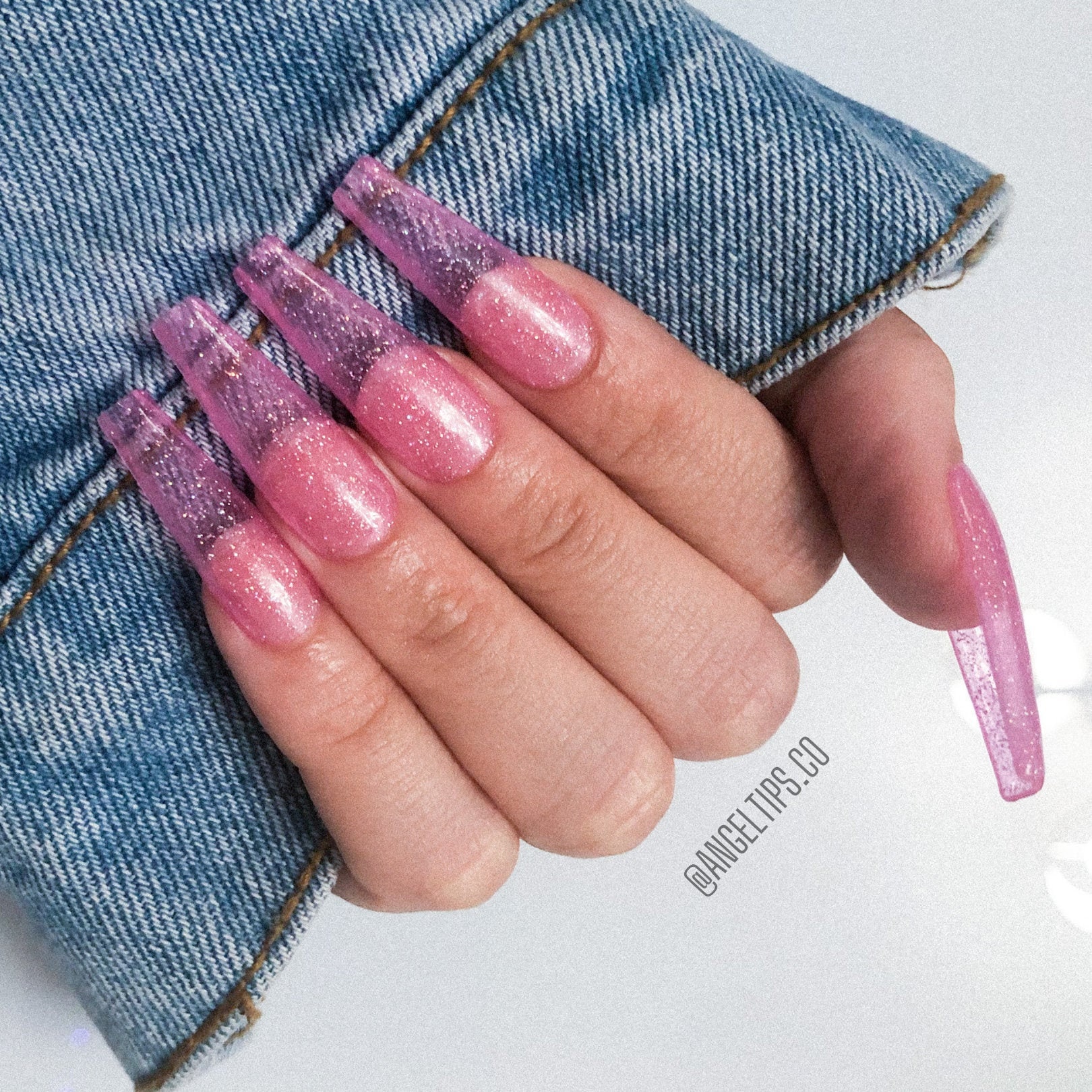 PINK GLITTER JELLY Nails Luxury Durable Reusable Press On | Etsy