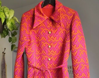 Vintage 60s 70s PSYCHEDELIC Quilted Jacket Coat MOD Hippie Op Art Neon Day Glow DAYGLO