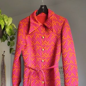 Vintage 60s 70s PSYCHEDELIC Quilted Jacket Coat MOD Hippie Op Art Neon Day Glow DAYGLO image 1